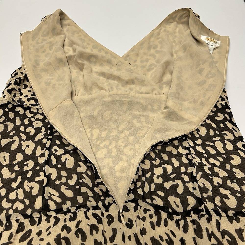 Talbots Womens Babydoll Midi Dress Size 16 Pure Silk Animal Print Tiered Ruffle - Picture 6 of 12